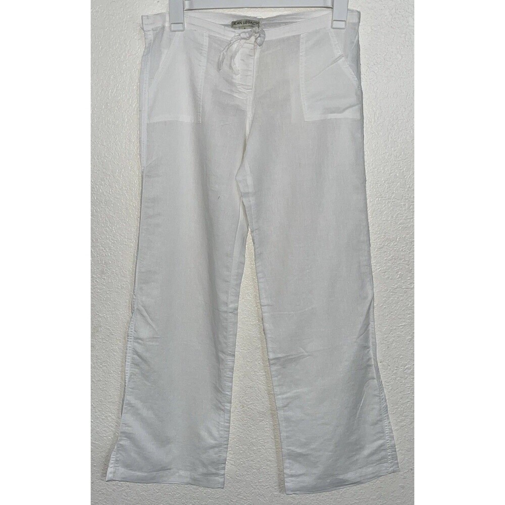 Jean Legacy Linen Cotton Drawstring Pants Women Sz Small White Button Fly